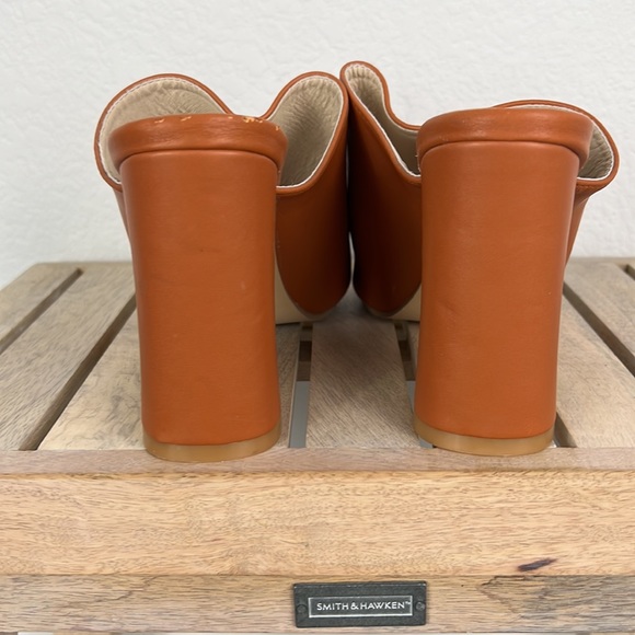 Vintage Slip On Peep Toe Block Heel Womens Shoe 9.5 Orange Brown Preowned - Picture 4 of 9